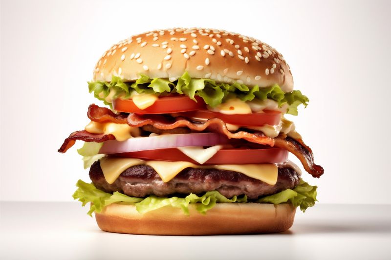white sandwich meat fast fast snack background beef burger hamburger food food. Generative AI.