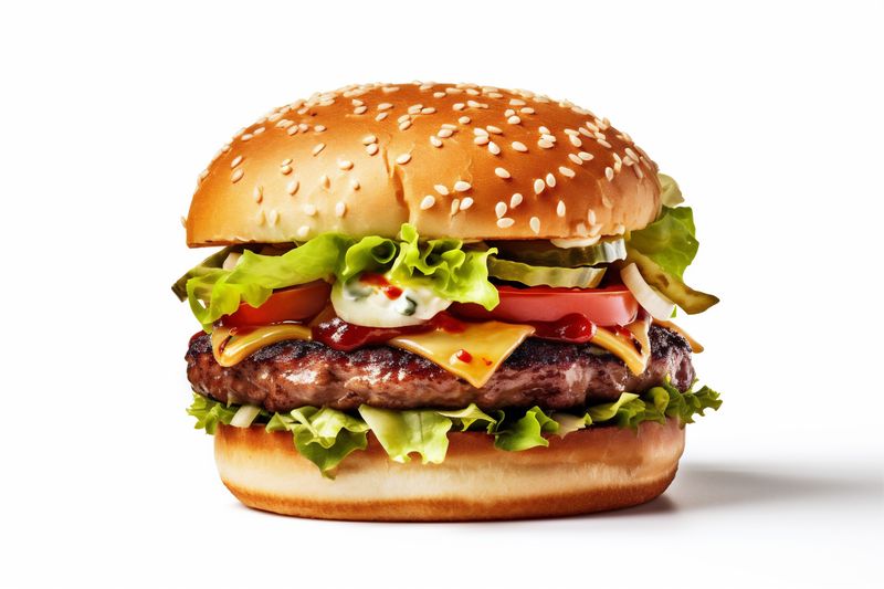 fast background food fast sandwich white food hamburger beef meat snack burger. Generative AI.