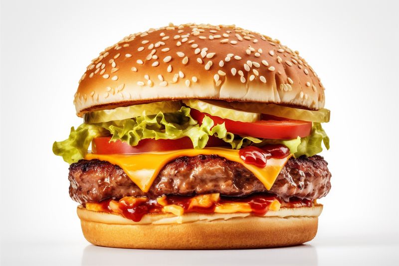 burger food fast hamburger beef food snack sandwich fast white background meat. Generative AI.