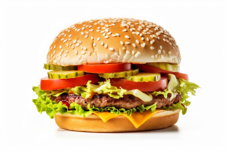 sandwich food meat burger food hamburger beef snack fast background white fast. Generative AI.