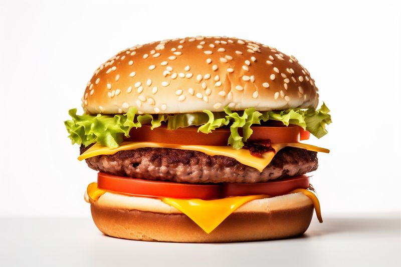 food background food snack beef hamburger fast sandwich white fast burger meat. Generative AI.
