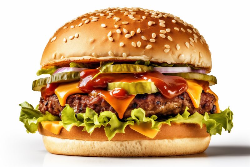 fast food meat fast white sandwich background snack food hamburger burger beef. Generative AI.