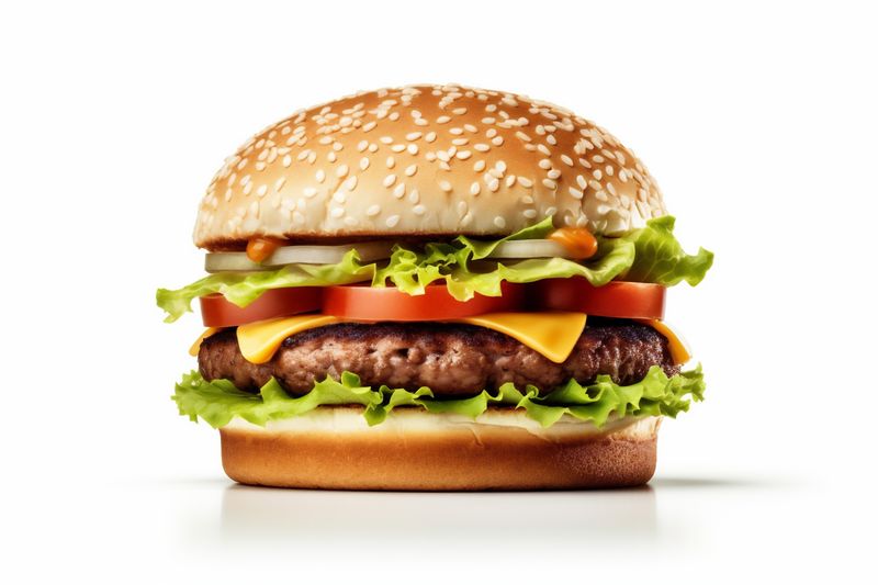 hamburger sandwich snack fast beef food fast meat white food background burger. Generative AI.