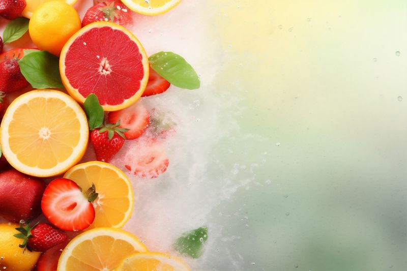 ice smoke background hookah grape group fruit juice orange food apple. Generative AI.