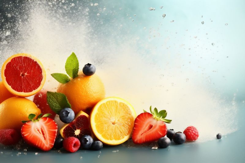 ice background hookah food kiwi fruit orange smoke grape juice apple. Generative AI.