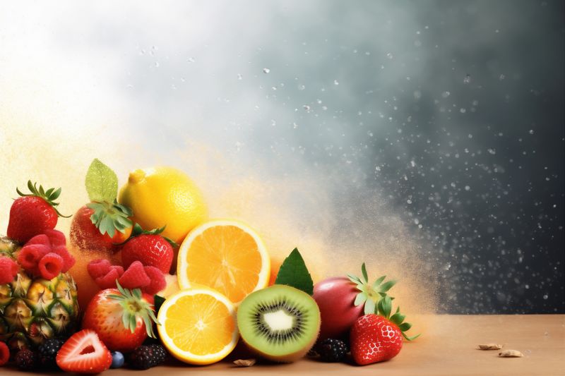 ice food apple fruit juice smoke vitamin orange hookah grape background. Generative AI.