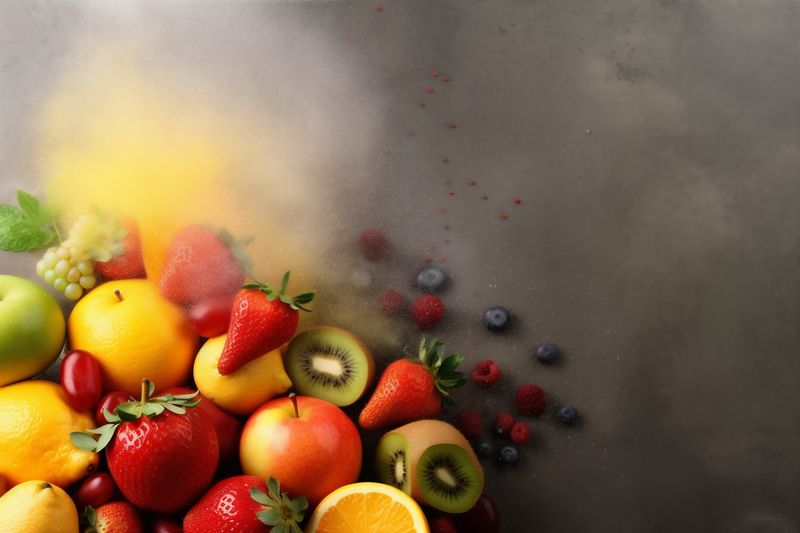 food lemon orange ice background fruit apple grape smoke hookah juice. Generative AI.