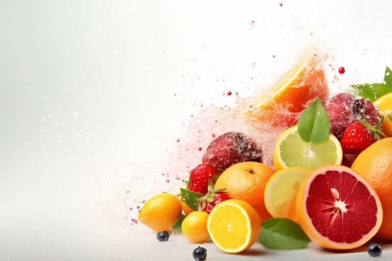 freshness grape fruit juice smoke ice orange background hookah apple food. Generative AI.