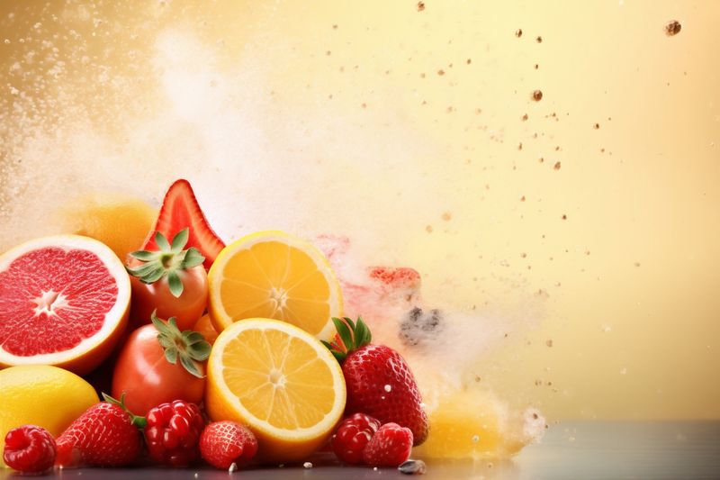 apple food ice smoke orange grape hookah fruit juice background juicy. Generative AI.