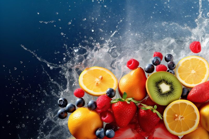 ice hookah smoke grape juice orange apple food vitamin background fruit. Generative AI.