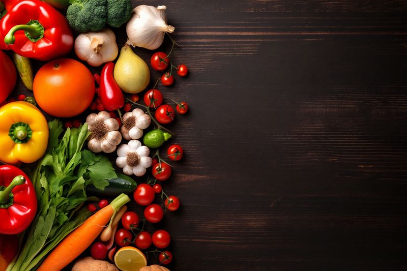 vegetable table fresh vegetarian background black healthy cooking food ingredient dark. Generative AI.