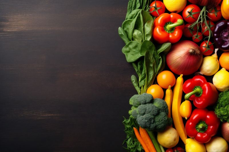 vegetable food table vegetarian cooking dark fresh ingredient healthy background kitchen. Generative AI.