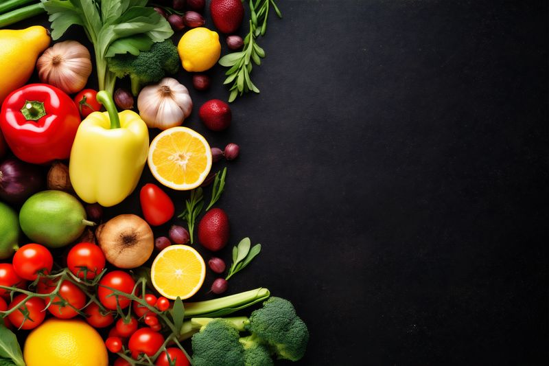 background food overhead fresh healthy table ingredient cooking vegetarian dark vegetable. Generative AI.