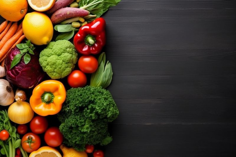 vegetable dark background table healthy vegetarian fresh ingredient cooking food green. Generative AI.