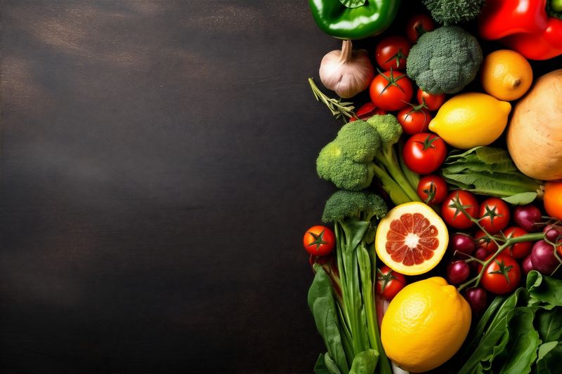 vegan dark vegetarian ingredient table food background vegetable cooking fresh healthy. Generative AI.