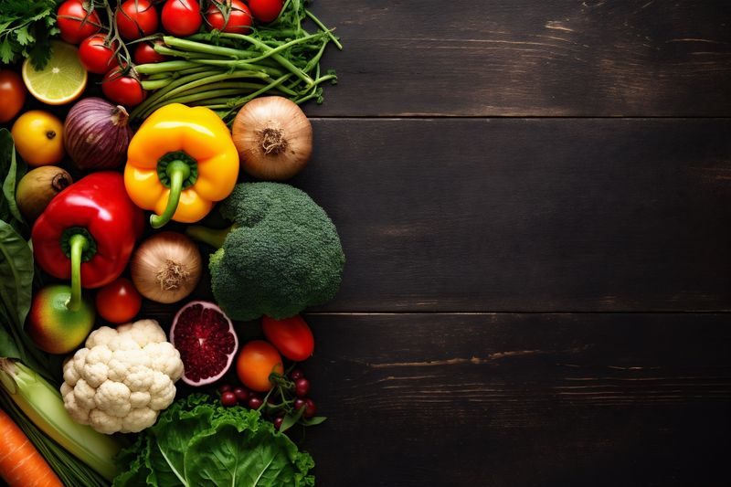 table background green vegetarian dark food vegetable fresh healthy ingredient cooking. Generative AI.
