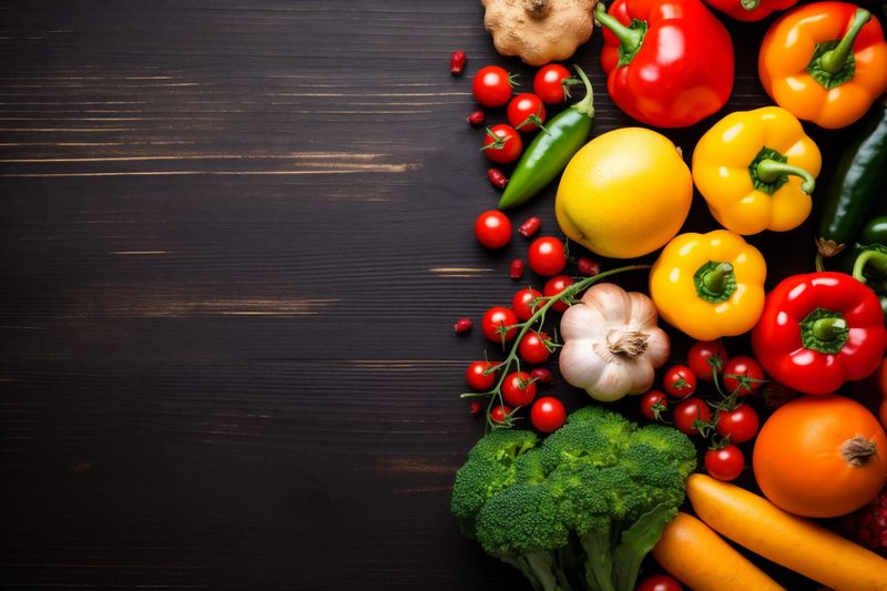 vegetable vegetarian ingredient fresh background cooking table healthy concept dark food. Generative AI.