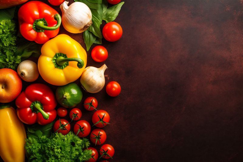 vegetarian table ingredient cooking vegetable healthy fresh background dark food kitchen. Generative AI.