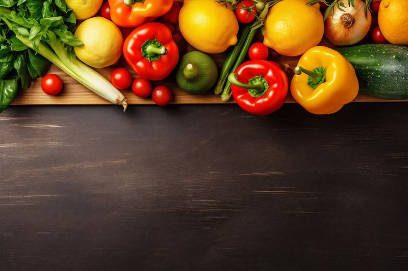 fresh vegetable cooking healthy ingredient pepper table dark background vegetarian food. Generative AI.
