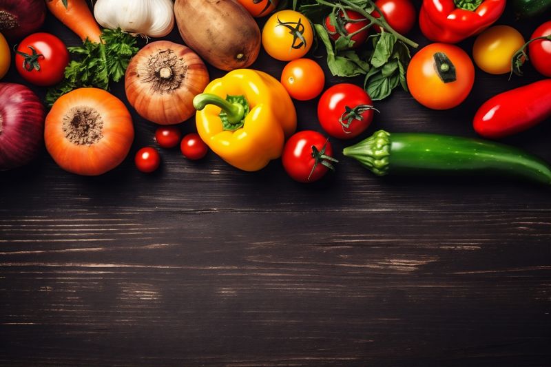 food vegetarian vegetable cooking ingredient background fresh market healthy dark table. Generative AI.