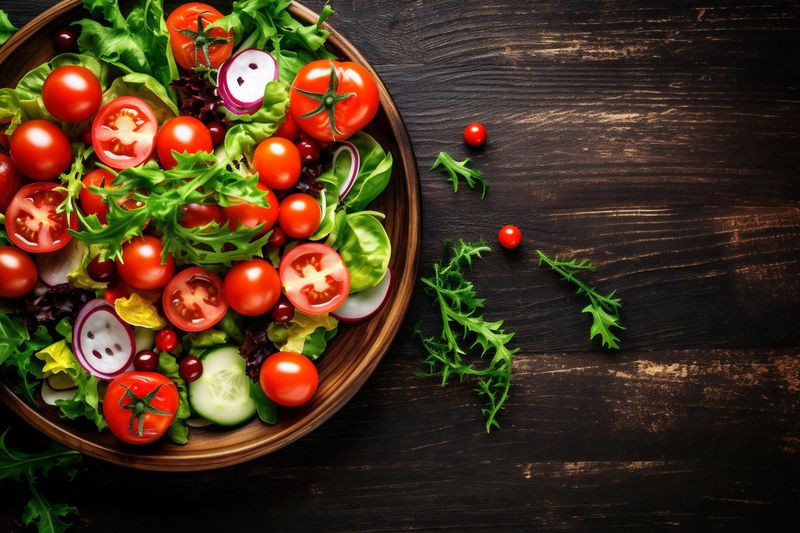 vegetable vegetarian diet green background dark food healthy salad nutrition fresh. Generative AI.