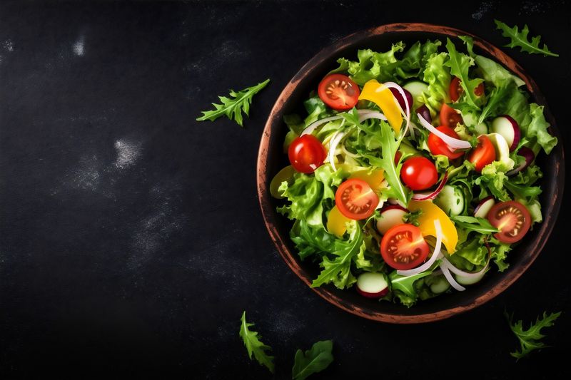 herb dark vegetarian background food healthy fresh salad vegetable green diet. Generative AI.