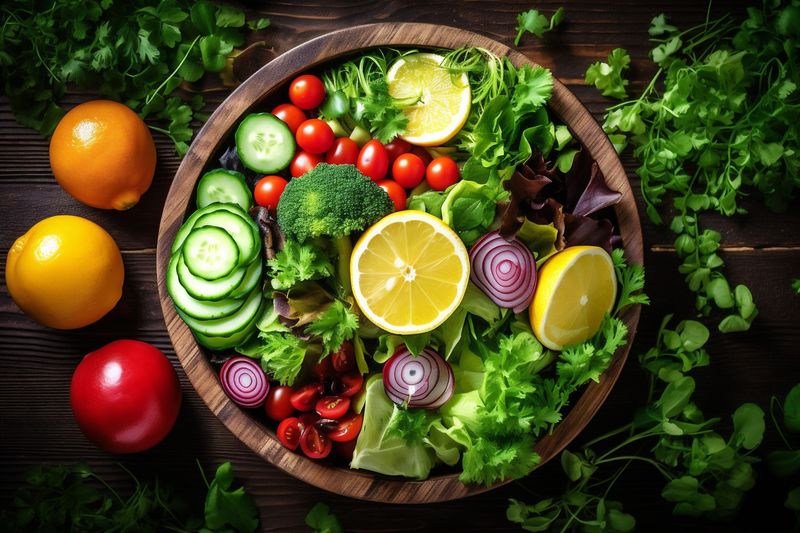 background vegetable black dark healthy salad food diet green vegetarian fresh. Generative AI.