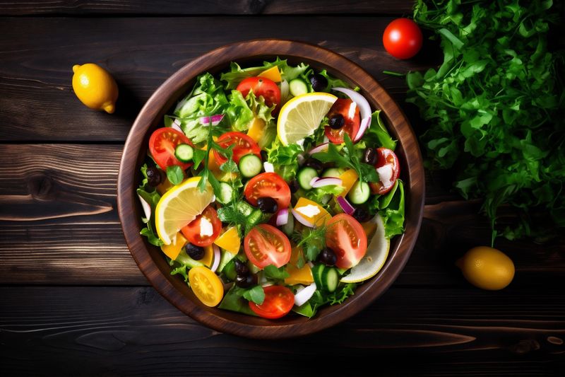 background vegetable salad diet healthy green dark vegetarian food fresh text. Generative AI.