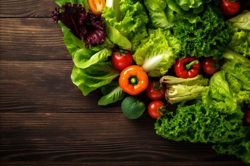 vegetable vegetarian green ingredient fresh dark diet food healthy salad background. Generative AI.