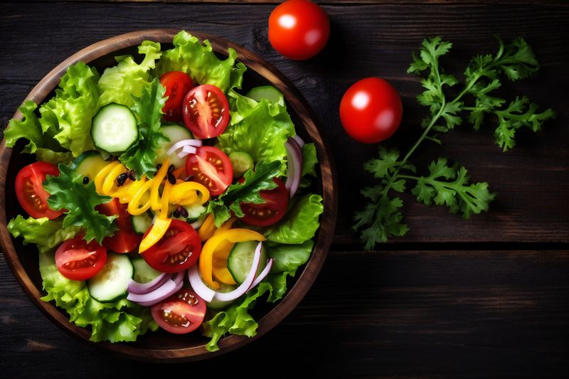 salad vegetarian green vegetable diet top dark food healthy background fresh. Generative AI.