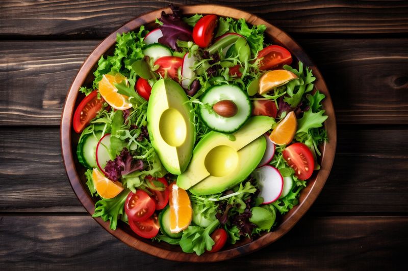 vegetable healthy diet food dark fresh green background red vegetarian salad. Generative AI.