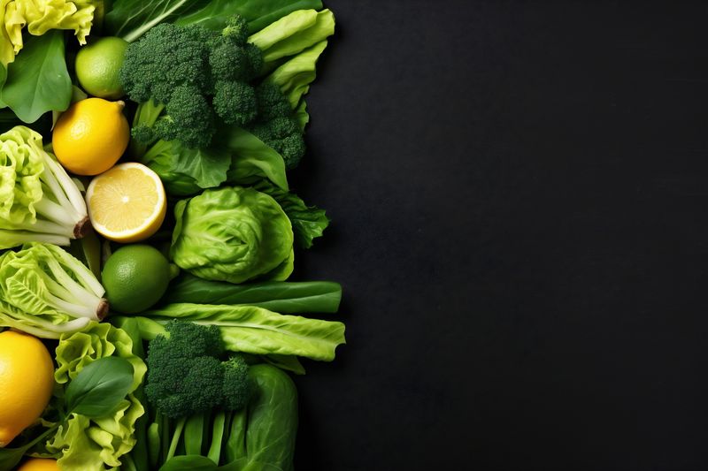 table background healthy vegetarian diet dark salad food vegetable green fresh. Generative AI.