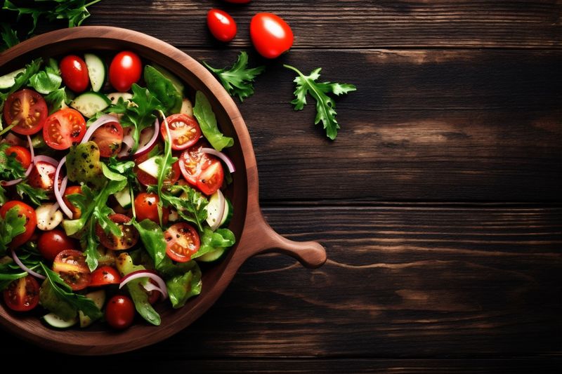 background food fresh salad vegan dark vegetarian diet green vegetable healthy. Generative AI.