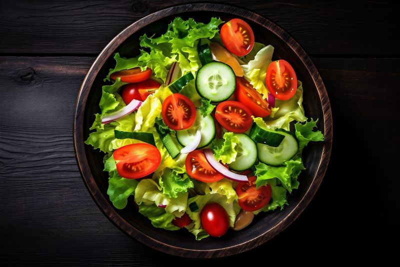 fresh healthy vegetable dark vegetarian background diet red salad food green. Generative AI.