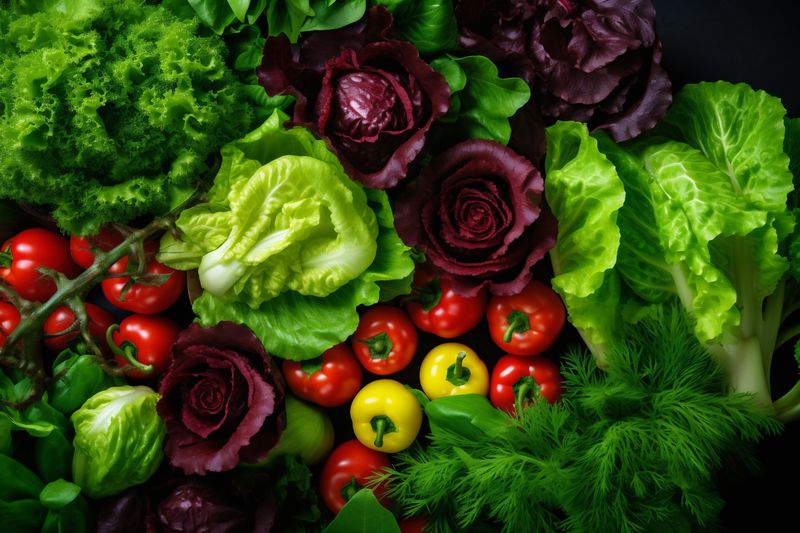 healthy white vegetable fresh dark salad green vegetarian diet food background. Generative AI.