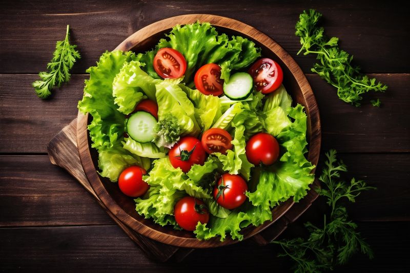 dark food background healthy salad fresh vegetarian green diet vegetable vegan. Generative AI.