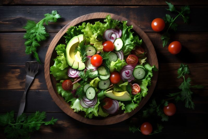 vegetable vegetarian food green lettuce healthy background diet dark salad fresh. Generative AI.