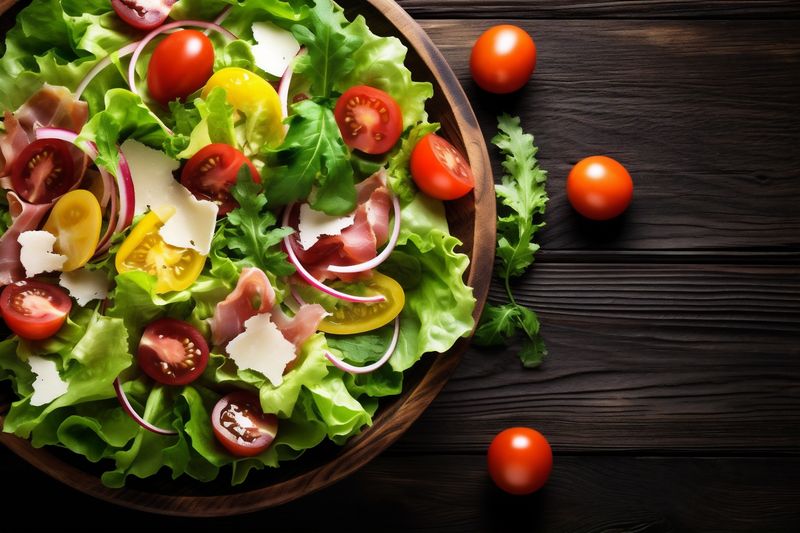 salad vegetarian healthy diet dark vegetable background organic fresh food green. Generative AI.