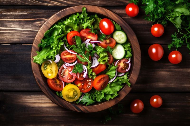 diet summer vegetarian dark healthy green salad fresh background food vegetable. Generative AI.