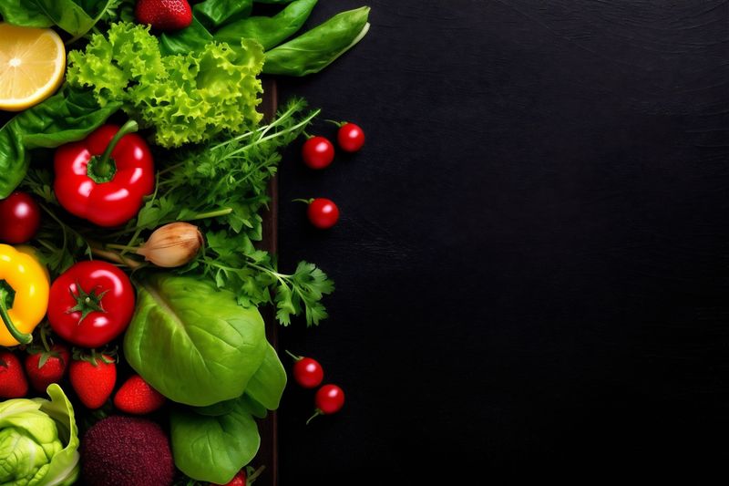 dark food healthy leaf vegetable diet fresh background green vegetarian salad. Generative AI.