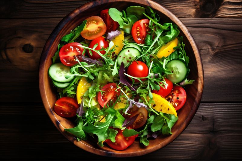 food green healthy diet background fresh vegetable salad lay vegetarian dark. Generative AI.