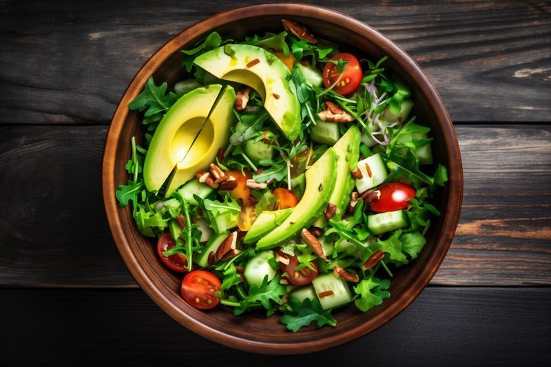 fresh white diet green food healthy background vegetarian vegetable dark salad. Generative AI.