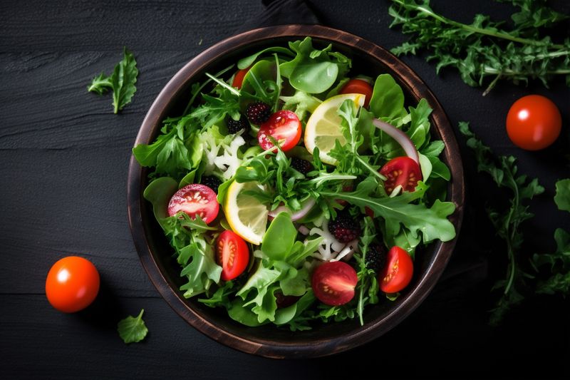 fresh dark background space healthy copy green vegetable salad food diet vegetarian. Generative AI.