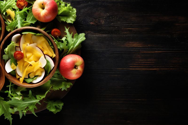 vegetarian green background fresh vegetable red diet salad healthy food dark. Generative AI.