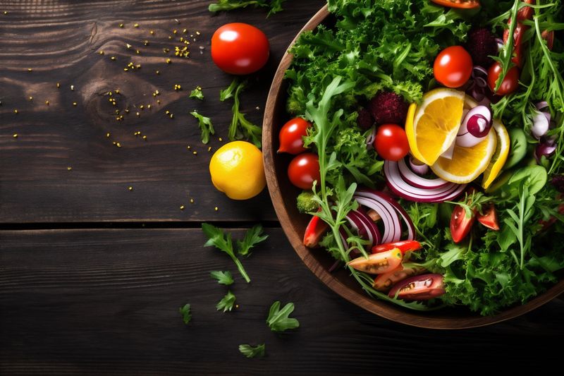 healthy background fresh lunch salad diet dark food vegetable vegetarian green. Generative AI.