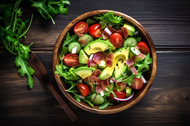 background natural salad green fresh diet dark vegetable vegetarian healthy food. Generative AI.