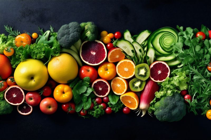 healthy food salad vegetarian raw fresh diet vegetable background dark green. Generative AI.