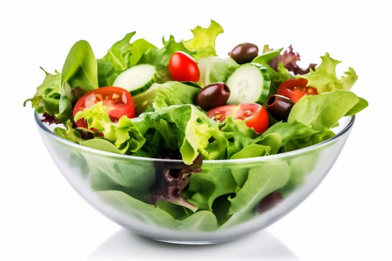 healthy vegetarian vegetable food salad lunch lettuce tomato fresh green. Generative AI.
