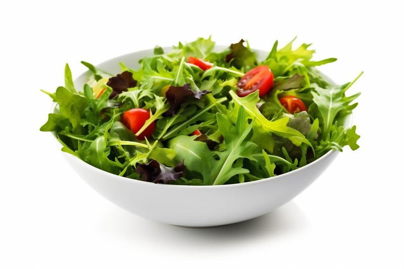 vegetarian lunch salad food lettuce fresh vegetable healthy green tomato. Generative AI.