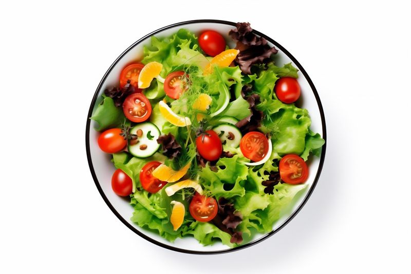 vegetarian salad green lunch tomato food healthy vegetable fresh lettuce. Generative AI.